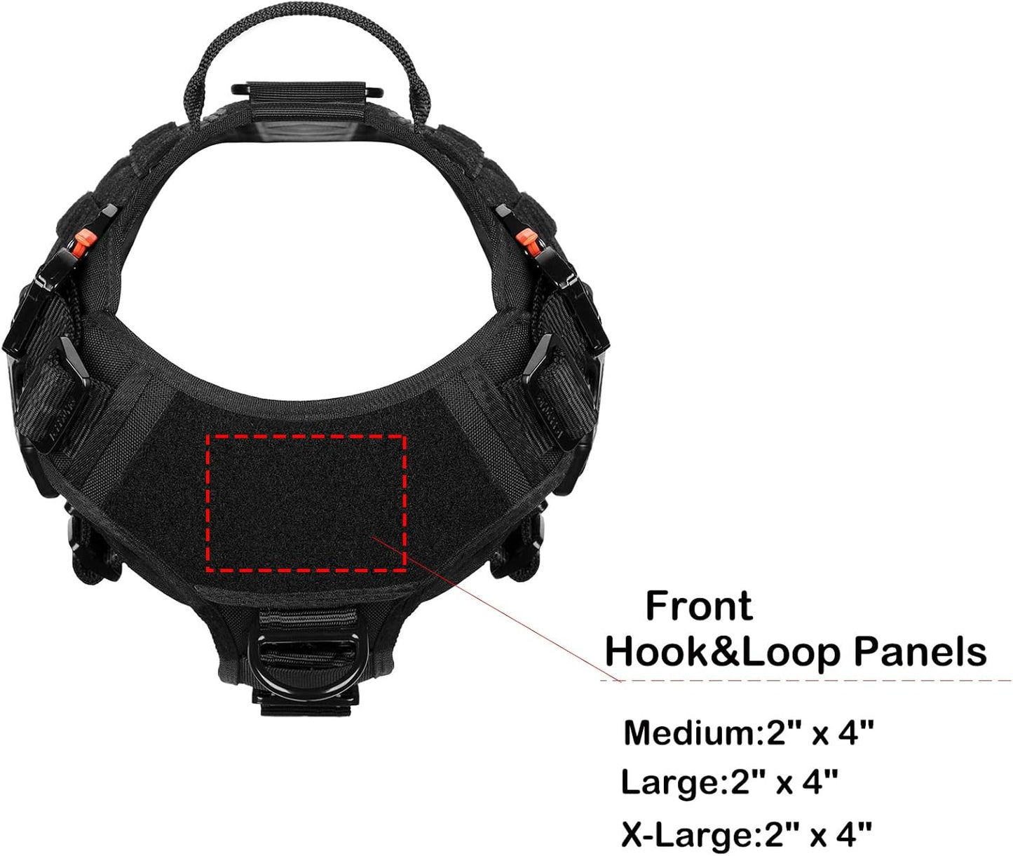 GN5 Tactical Dog Harness for X-Large Sized Dogs,Hook and Loop Panels,Walking Training Work Dog MOLLE Vest with Handle,No Pulling Front Leash Clip (XL :Chest:32"-39", Black)