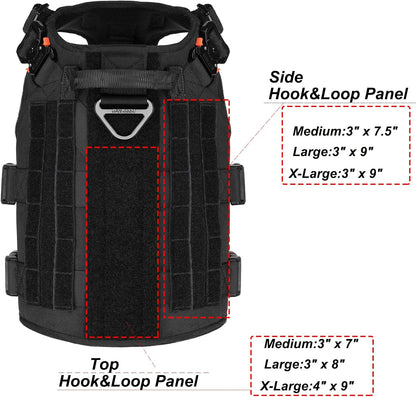 GN5 Tactical Dog Harness for X-Large Sized Dogs,Hook and Loop Panels,Walking Training Work Dog MOLLE Vest with Handle,No Pulling Front Leash Clip (XL :Chest:32"-39", Black)