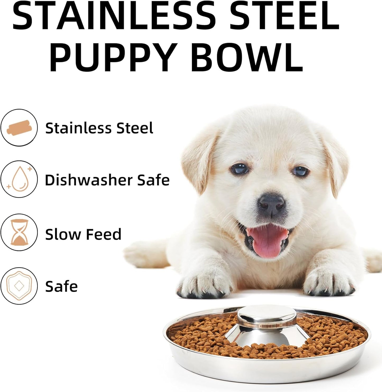 Stainless Steel Puppy Bowls, Set of 2 Puppy Feeder, Dog Food and Water Bowl, Food Feeding Weaning for Small Medium Large Dogs, Pets, M