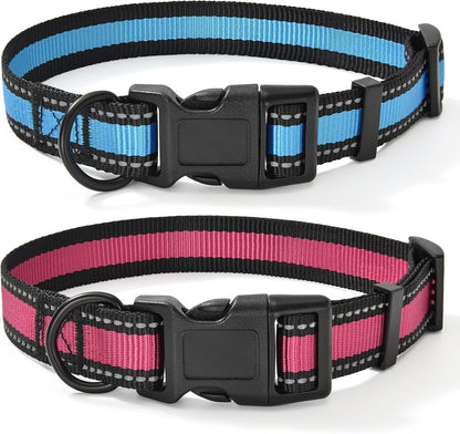 Dog Collar | Reflective 3M Stripe with Nylon Band (Blue/Pink, Medium (Pack of 2))